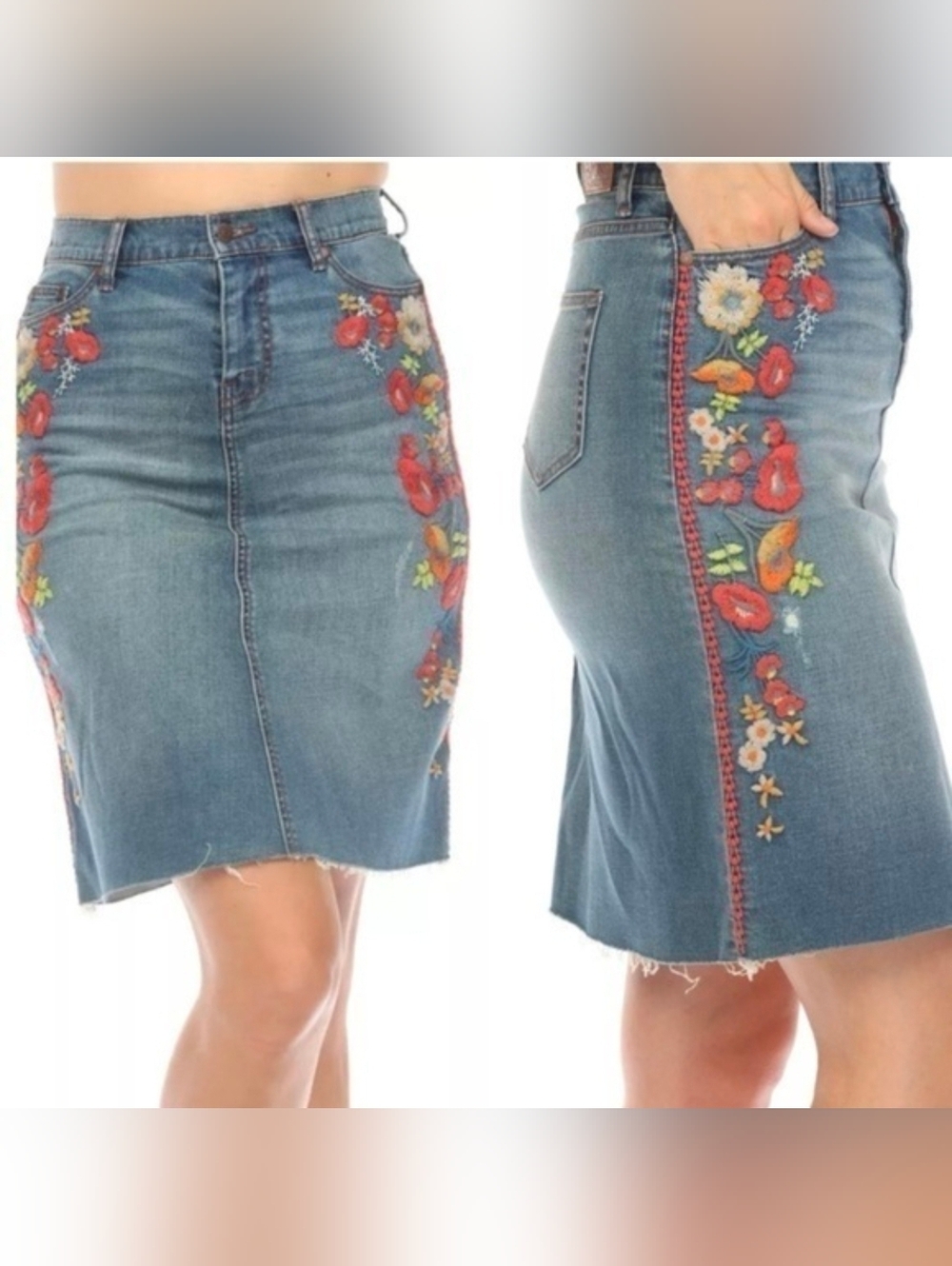 Johnny Was Jwla indigo embroidered denim jean skirt boho chic design Size 30 - Picture 7 of 16